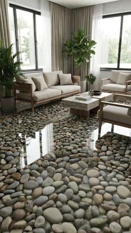 Pebble Stream 3D - River Rock Epoxy Floor