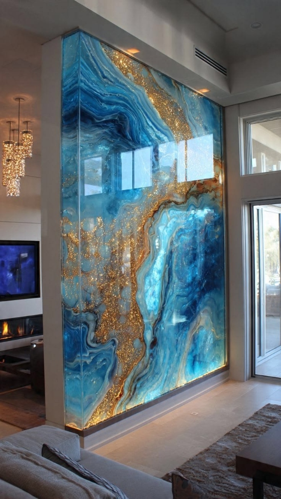 Backlit Agate Wall - Blue Resin Feature Wall